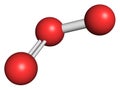 Ozone trioxygen, O3 molecule, chemical structure. Atoms are represented as spheres with conventional color coding.