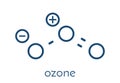 Ozone trioxygen, O3 molecule, chemical structure. Skeletal formula.