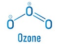 Ozone or trioxygen, O3 molecule, chemical structure. Skeletal formula.