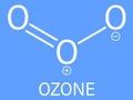 Ozone or trioxygen, O3 molecule, chemical structure. Skeletal formula.