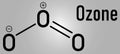 Ozone or trioxygen, O3 molecule, chemical structure. Skeletal formula.