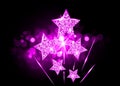 Hollywood Stars rise up to glory. Movie party pink gold glitter star award vector academy vip card on bright red blurry background