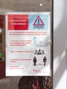 Coronavirus protective measures placard Entrance door bank