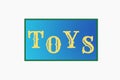 Toys sign shop blue and yellow color. Royalty Free Stock Photo