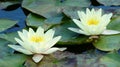 Two serene white waterlilies in a pond Royalty Free Stock Photo