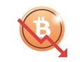 Cryptocurrency downward arrow and coin flat vector.