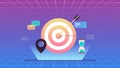 Dartboard arrow futuristic concept and business teamwork success achievement virtual reality. Royalty Free Stock Photo