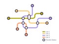 Scheme of metro stations and plan of subway with colorful lines, fictional metro map of underground.