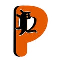 Capital Letter P,Orange Alphabet Clipart with Black Cat