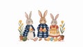 Easter bunnies family with colourful eggs and flowers Royalty Free Stock Photo