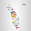Kerala Map Vector illustration, 3d vector drawing of Kerala state, Kerala14 district map, Royalty Free Stock Photo