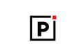 P alphabet letter logo icon in black and white. Company and business design with square and red dot. Creative corporate identity Royalty Free Stock Photo
