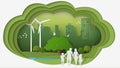 Green energy concepts dimension of thinking, family are walking in park of green city