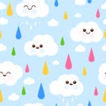 Cute cloud characters background. Seamless pattern. Vector illustration
