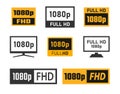 1080p Full Hd icons set, FHD screen resolution Royalty Free Stock Photo