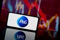 P and G company shares go down at stock market. Procter Gamble company financial crisis and failure. Economy collapse Royalty Free Stock Photo