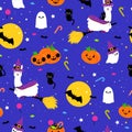 Halloween llama background. Seamless pattern. Vector illustration Royalty Free Stock Photo