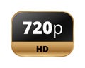 720p hd logo icon in black and gold design for high-resolution media Royalty Free Stock Photo