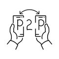 P2P icon. Phone in hand, a platform for transferring money online.