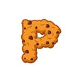 P letter cookies. Cookie font. Oatmeal biscuit alphabet symbol.