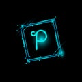 P letter glowing logo design in a rectangle banner