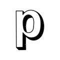 P letter hand-drawn symbol. Vector illustration of a small English letter p. Hand-drawn black and white Roman alphabet