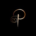 P letter logo design on black background with golden color design of p alphabet.