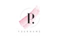 P Letter Logo with Pastel Watercolor Aquarella Brush.