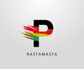 P Letter Logo With Splatter and Rasta Color. Letter P Reggae