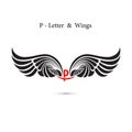 P-letter sign and angel wings.Monogram wing logo mockup.Classic Royalty Free Stock Photo