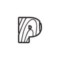 P letter wood textured logo design concept