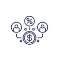 p2p loan icon, peer-to-peer lending line vector