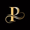 P Logo Golden Concept. P Letter Logo with Golden Luxury Color and Monogram Design. P Letter Initial Luxurious Logo Template