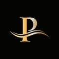 P Logo Golden Concept. P Letter Logo with Golden Luxury Color and Monogram Design. P Letter Initial Luxurious Logo Template