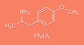 p-methoxyamphetamine PMA hallucinogenic drug molecule. Frequently leads to lethal poisoning when mistaken for MDMA XTC, ecstasy