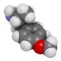 p-methoxyamphetamine (PMA) hallucinogenic drug molecule. Frequently leads to lethal poisoning when mistaken for MDMA (XTC, ecstasy