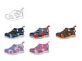 Kids shoes sketch outline color sample