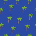 Summer seamless pattern with palm trees. Funky beach background for wrapping paper and fabric. Seamless pattern in blue background Royalty Free Stock Photo