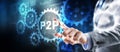 P2P. Peer to peer concept. Cryptocurrency trading. Technology web network