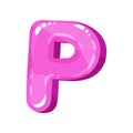 P pink glossy bright English letter, kids font vector Illustration on a white background