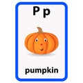 Alphabet flashcard for children with the letter p from pumpkin