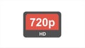 720p resolution red icon on white background. Animation screen resolution concept.