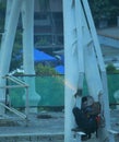 Male worker with cutting sparks