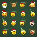 Christmas emoji set. Holiday set of christmas face icons with different emotions.