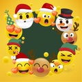 Holiday set of christmas face icons with different emotions. Vector illustration.