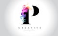 P Vibrant Creative Leter Logo Design with Colorful Smoke Ink Flo Royalty Free Stock Photo