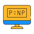 P vs NP unsolved problem in computer science icon color illustration