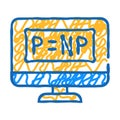 P vs NP unsolved problem in computer science icon doodle illustration