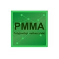 Vector symbol of Polymethyl methacrylate Ã¢â¬â PMMA polymer on the background from connected macromolecules Royalty Free Stock Photo