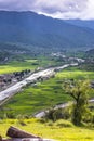 Pa Chhu and rice field of Paro valley , Paro , Bhutan Royalty Free Stock Photo